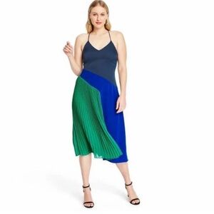 Cushnie Navy, Royal Blue & Green Colorblock Maxi Dress